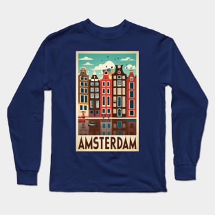 A Vintage Travel Art of Amsterdam - Netherlands Long Sleeve T-Shirt